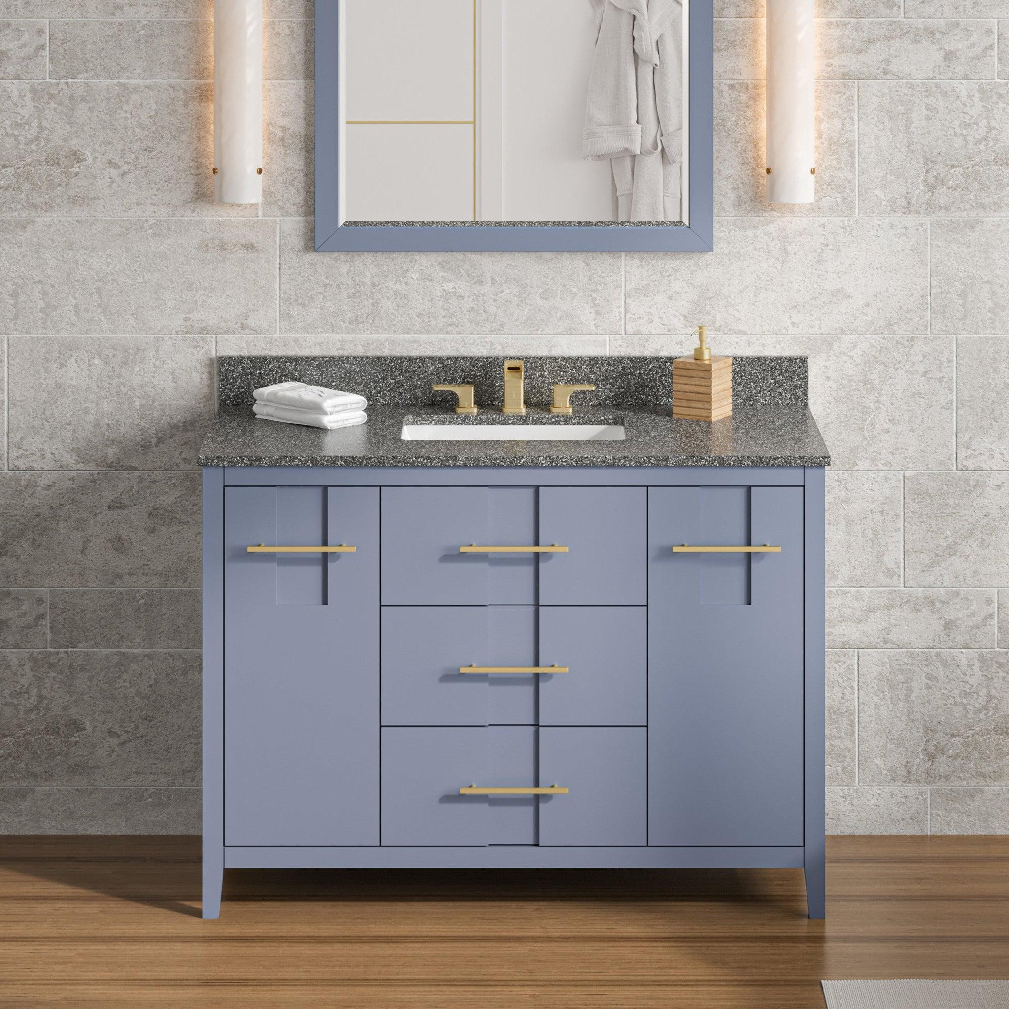 Hardware Resources, Hardware Resources Jeffrey Alexander Katara 48" Blue Steel Freestanding Vanity With Boulder Cultured Marble Vanity Top, Backsplash and Rectangle Undermount Sink