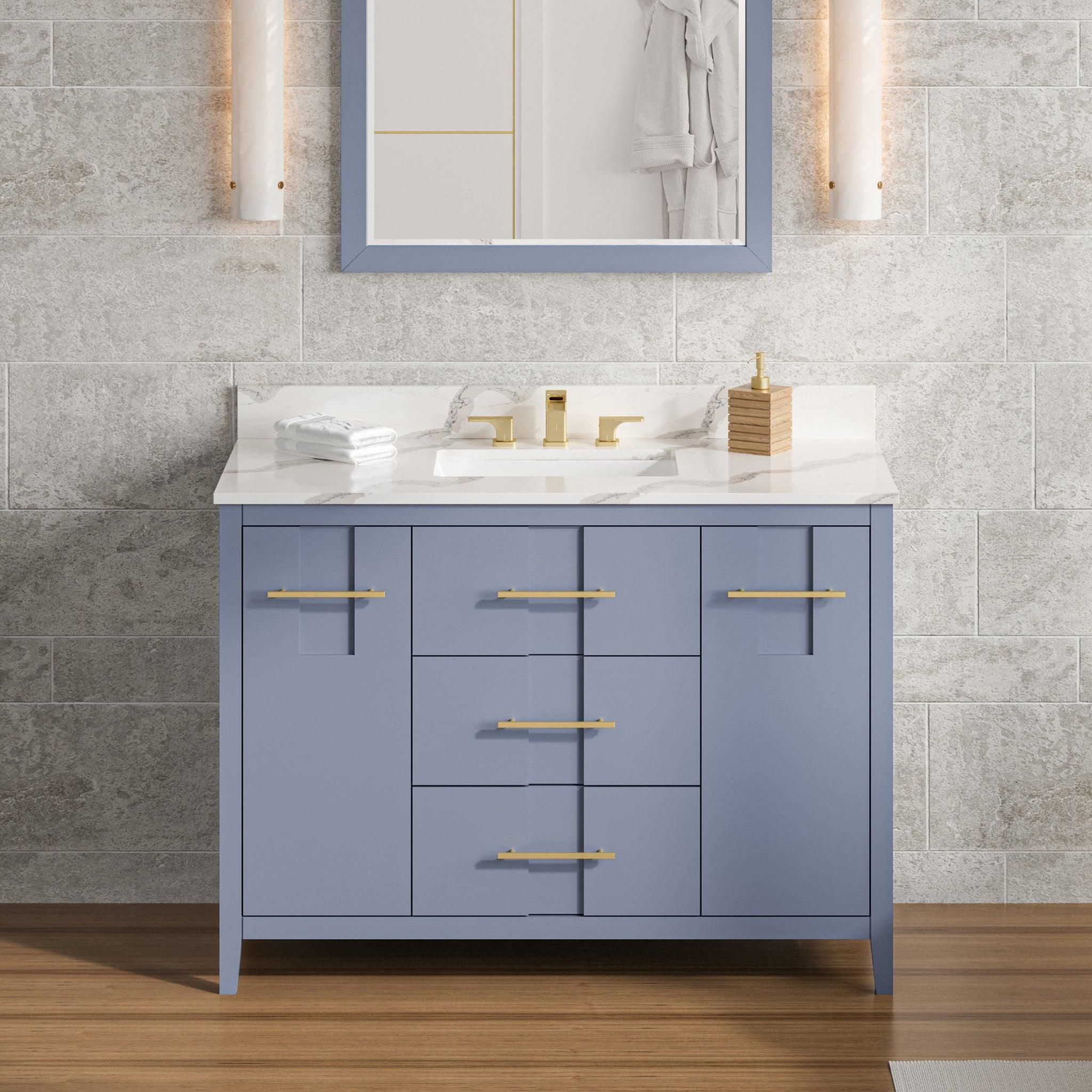 Hardware Resources, Hardware Resources Jeffrey Alexander Katara 48" Blue Steel Freestanding Vanity With Calacatta Vienna Quartz Vanity Top, Backsplash and Rectangle Undermount Sink