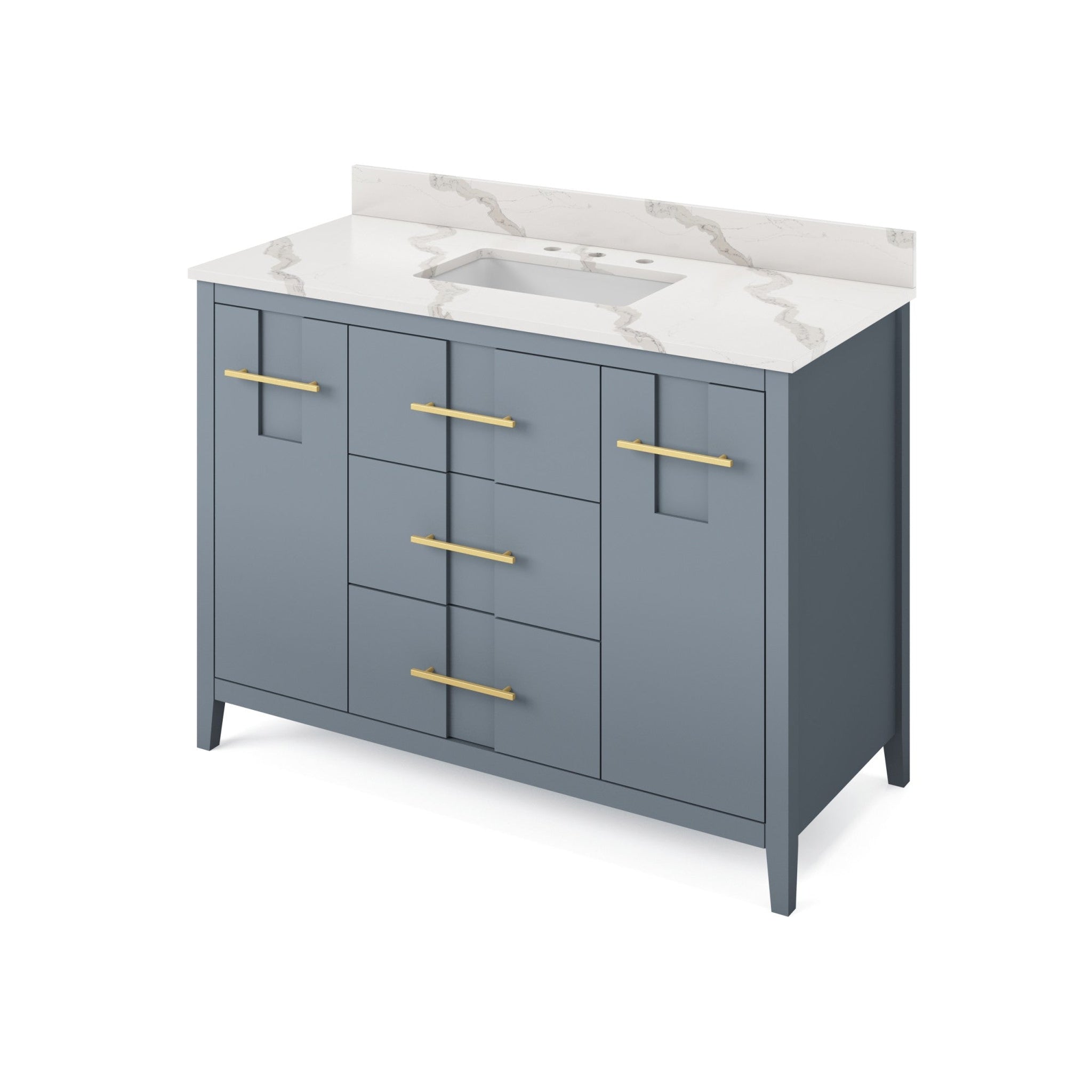 Hardware Resources, Hardware Resources Jeffrey Alexander Katara 48" Blue Steel Freestanding Vanity With Calacatta Vienna Quartz Vanity Top, Backsplash and Rectangle Undermount Sink