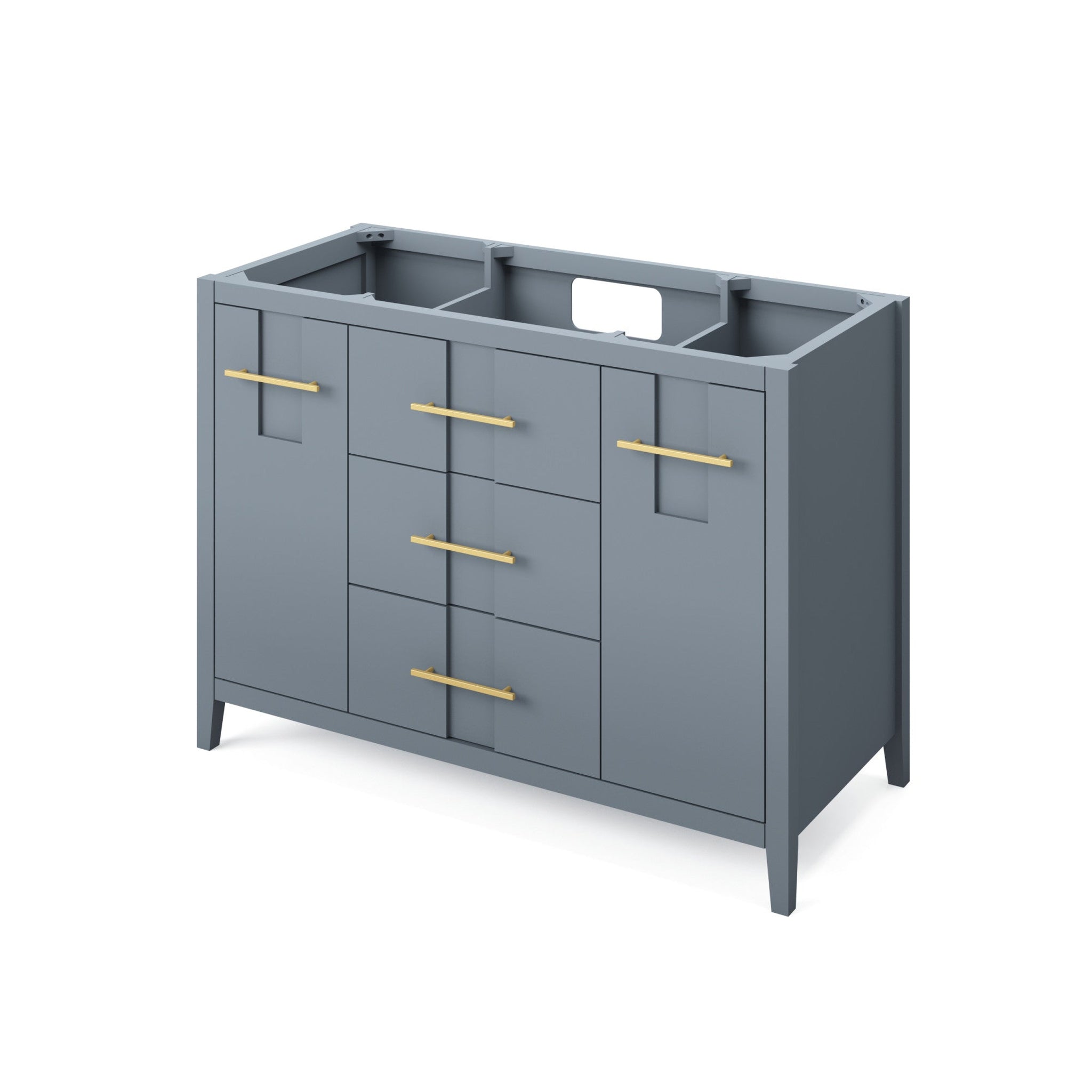 Hardware Resources, Hardware Resources Jeffrey Alexander Katara 48" Blue Steel Freestanding Vanity With Steel Gray Cultured Marble Vanity Top, Backsplash and Rectangle Undermount Sink