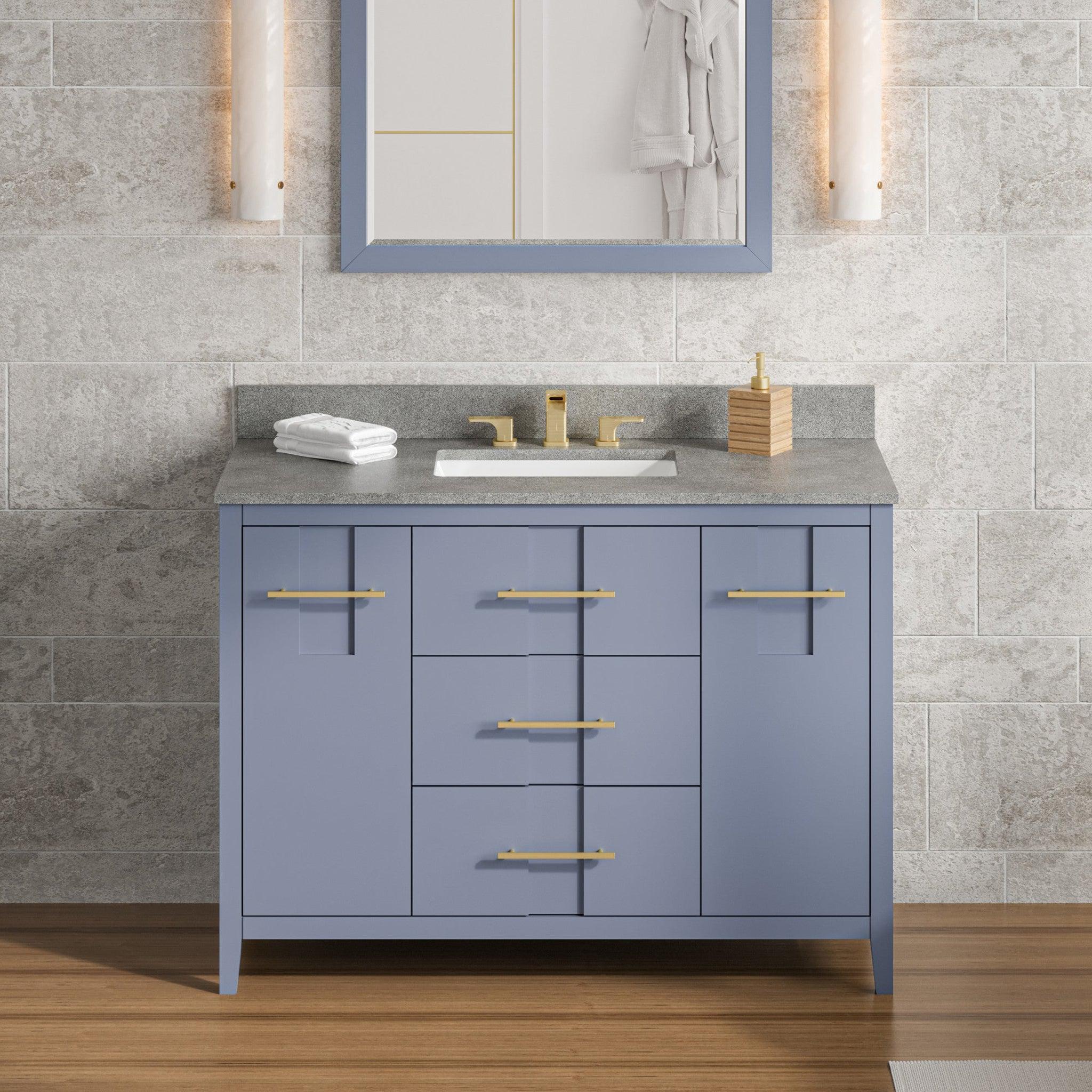 Hardware Resources, Hardware Resources Jeffrey Alexander Katara 48" Blue Steel Freestanding Vanity With Steel Gray Cultured Marble Vanity Top, Backsplash and Rectangle Undermount Sink