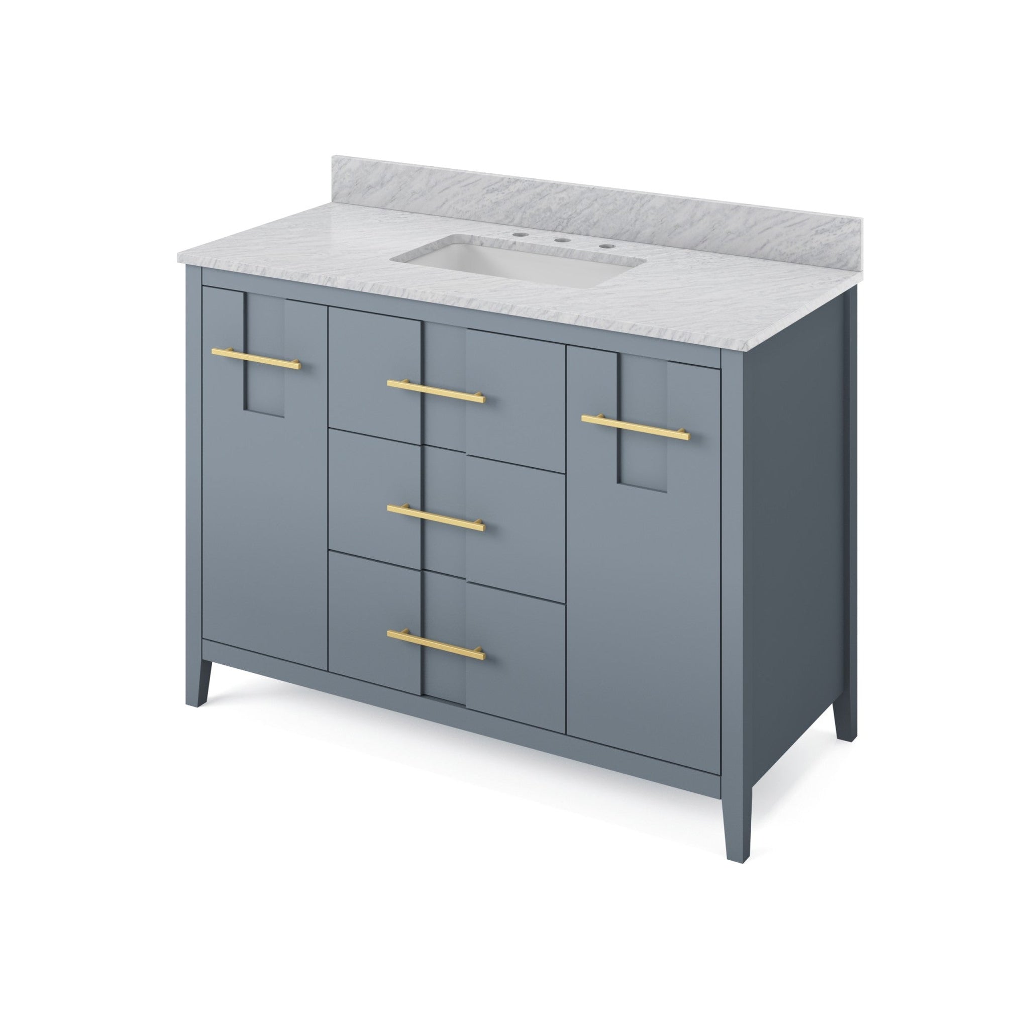 Hardware Resources, Hardware Resources Jeffrey Alexander Katara 48" Blue Steel Freestanding Vanity With White Carrara Marble Vanity Top, Backsplash and Rectangle Undermount Sink