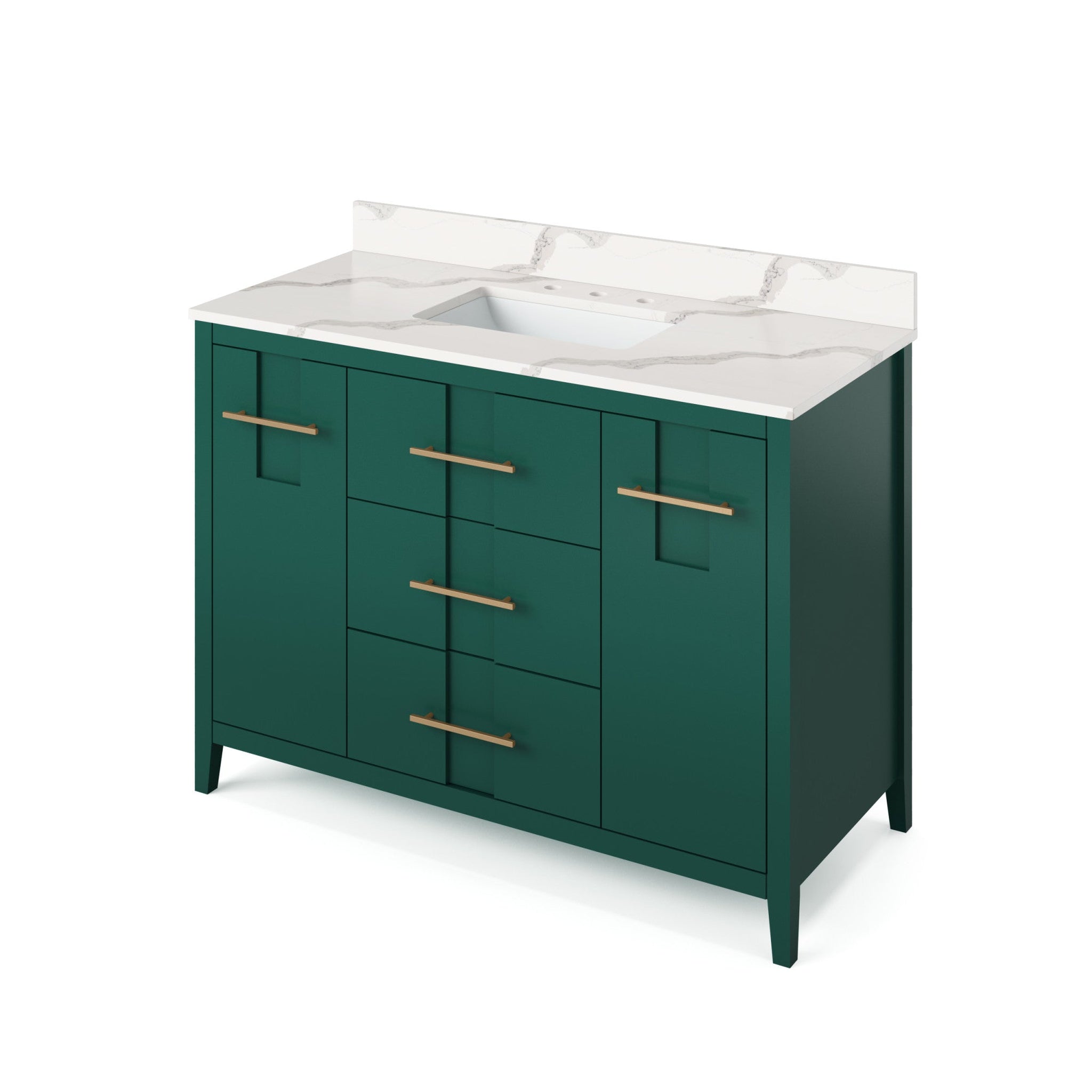 Hardware Resources, Hardware Resources Jeffrey Alexander Katara 48" Green Freestanding Vanity With Calacatta Vienna Quartz Vanity Top, Backsplash and Rectangle Undermount Sink