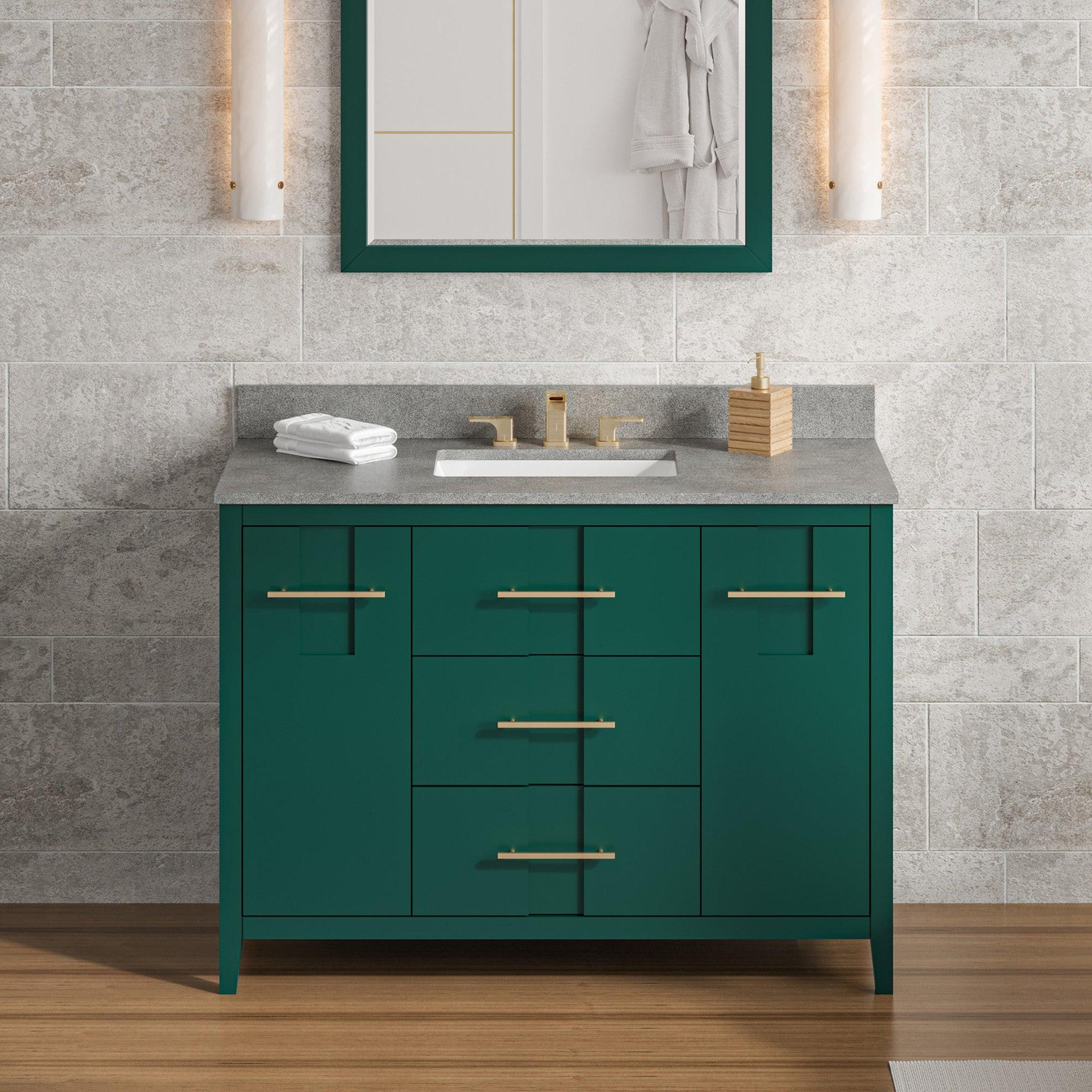 Hardware Resources, Hardware Resources Jeffrey Alexander Katara 48" Green Freestanding Vanity With Steel Gray Cultured Marble Vanity Top, Backsplash and Rectangle Undermount Sink