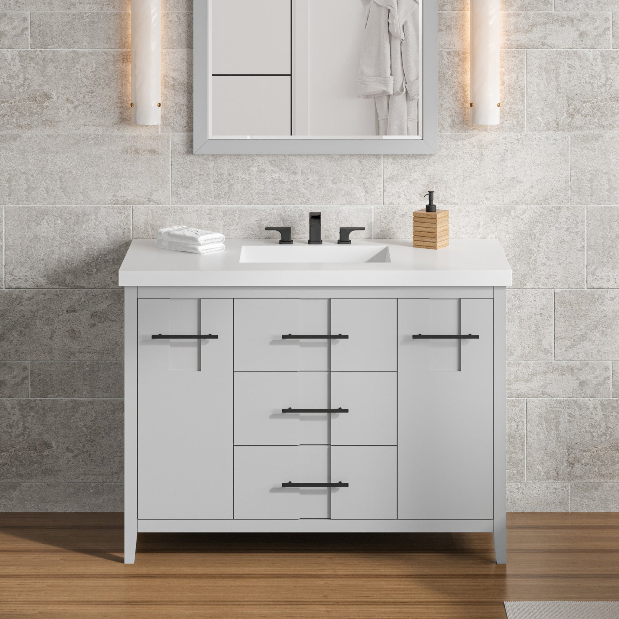 Hardware Resources, Hardware Resources Jeffrey Alexander Katara 48" Grey Freestanding Vanity With Lavante Cultured Marble Vessel Vanity Top, Backsplash and Rectangle Undermount Sink